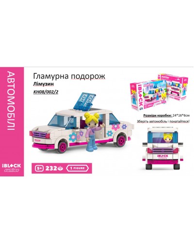 Конструктор Kids hits IBLOCK JUNIOR  KH08/002/2 (36шт/2)  Дівчатка, Гламурна поїздка Лімузин, 232 де